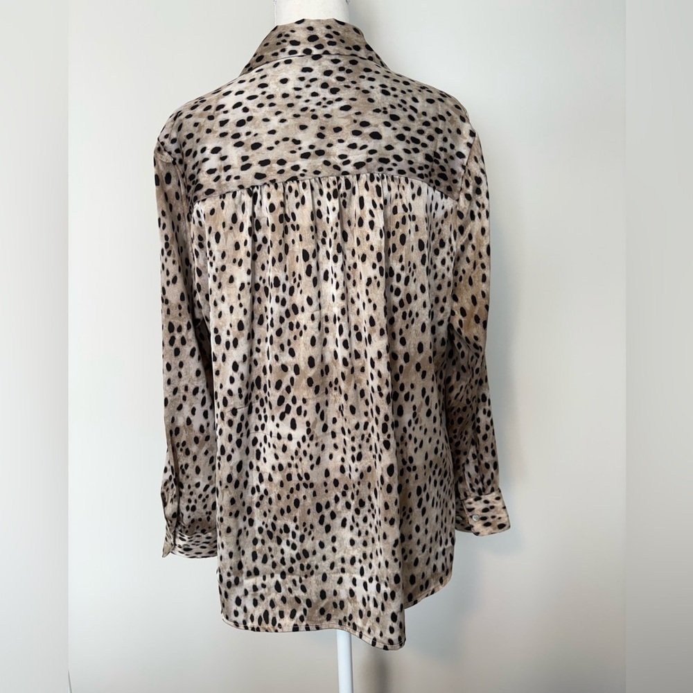 Laura Plus Animal Print Satin Button Up Blouse 1X - Picture 6 of 15